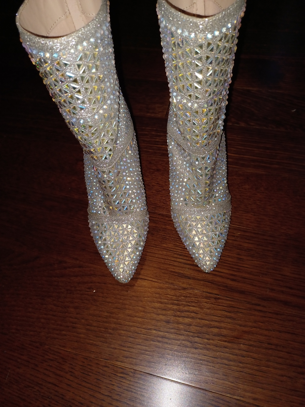 Crystal-Embellished Pointed Toe Women’s Boots - Silver